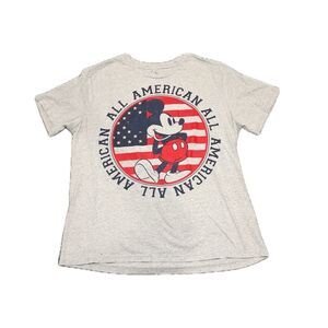 Disney Mickey Mouse All American Graphic T-Shirt L Gray Short Sleeve Cotton Bl